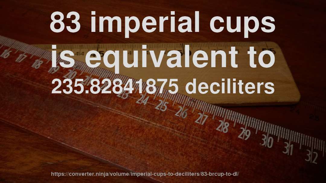 83 imperial cups is equivalent to 235.82841875 deciliters