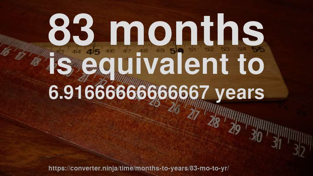 83 months is equivalent to 6.91666666666667 years