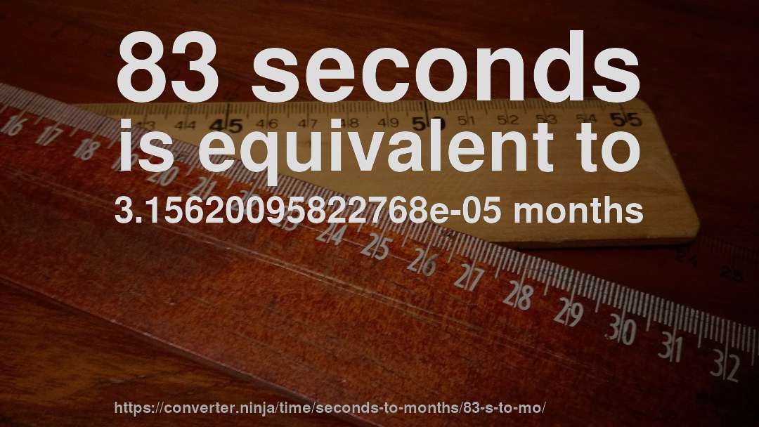 83 seconds is equivalent to 3.15620095822768e-05 months