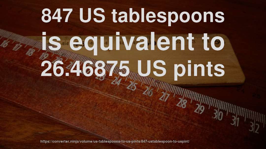 847 US tablespoons is equivalent to 26.46875 US pints