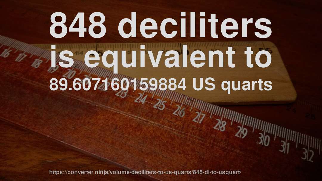 848 deciliters is equivalent to 89.607160159884 US quarts