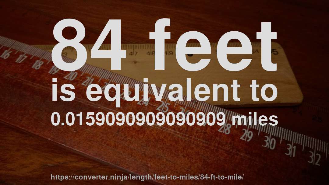 84 feet is equivalent to 0.0159090909090909 miles