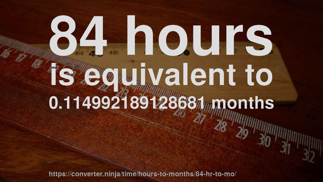 84 hours is equivalent to 0.114992189128681 months