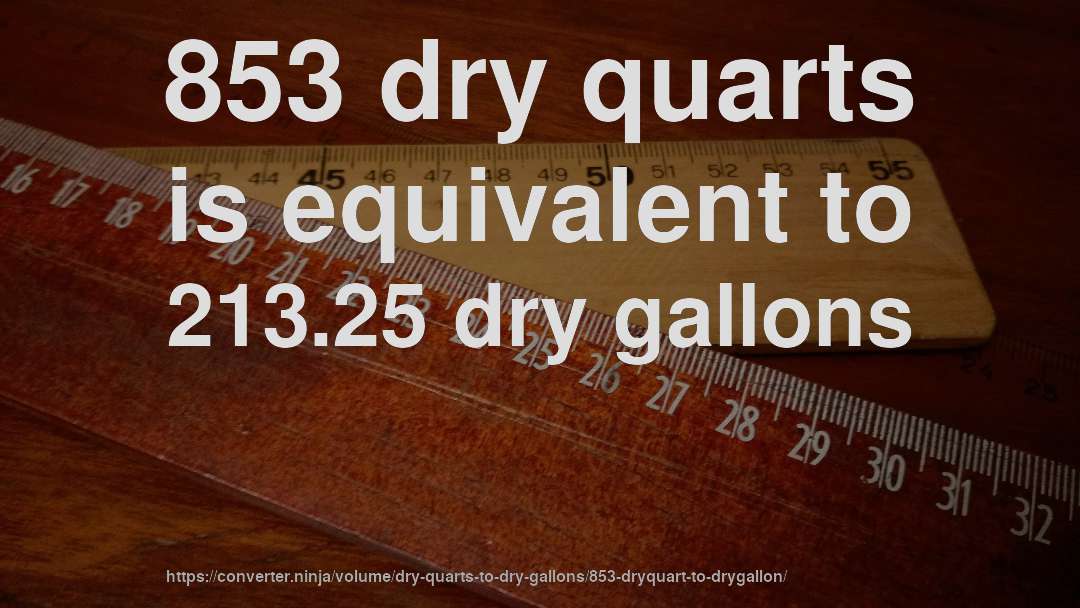 853 dry quarts is equivalent to 213.25 dry gallons