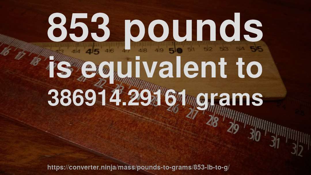 853 pounds is equivalent to 386914.29161 grams