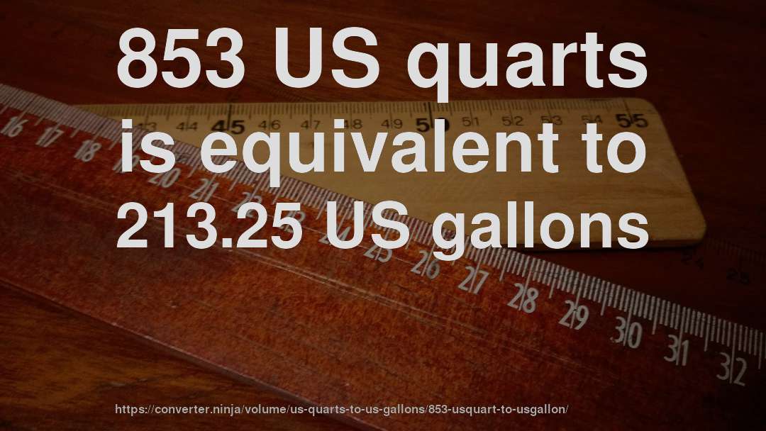 853 US quarts is equivalent to 213.25 US gallons
