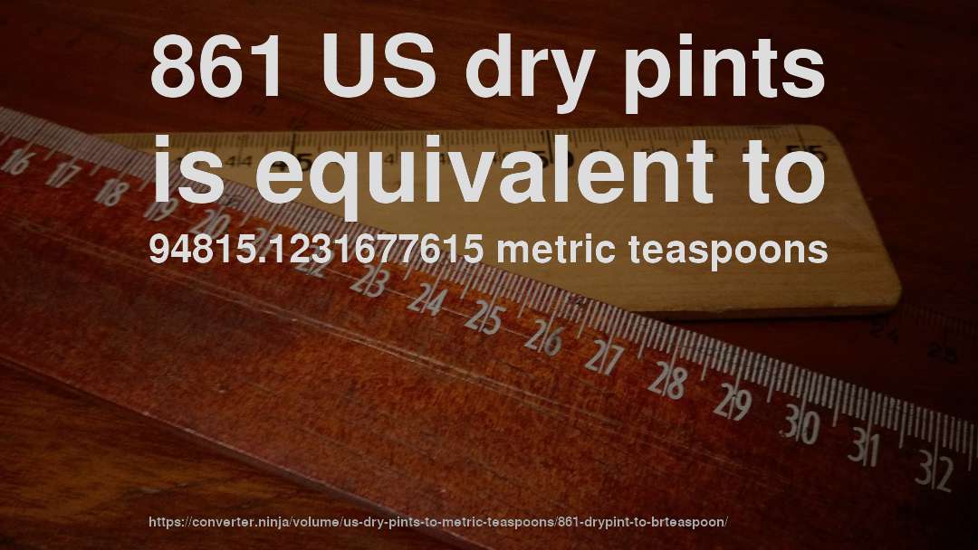 861 US dry pints is equivalent to 94815.1231677615 metric teaspoons