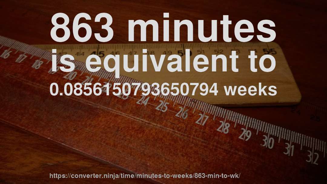 863 minutes is equivalent to 0.0856150793650794 weeks