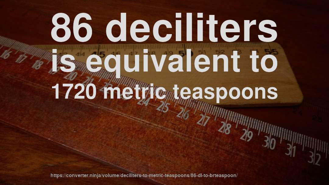 86 deciliters is equivalent to 1720 metric teaspoons