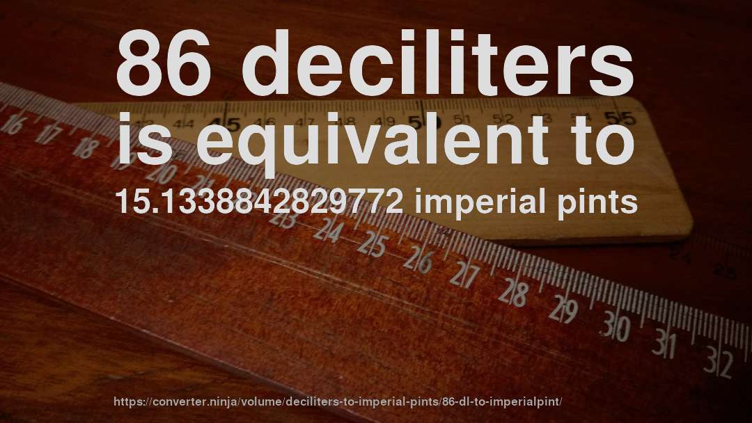 86 deciliters is equivalent to 15.1338842829772 imperial pints