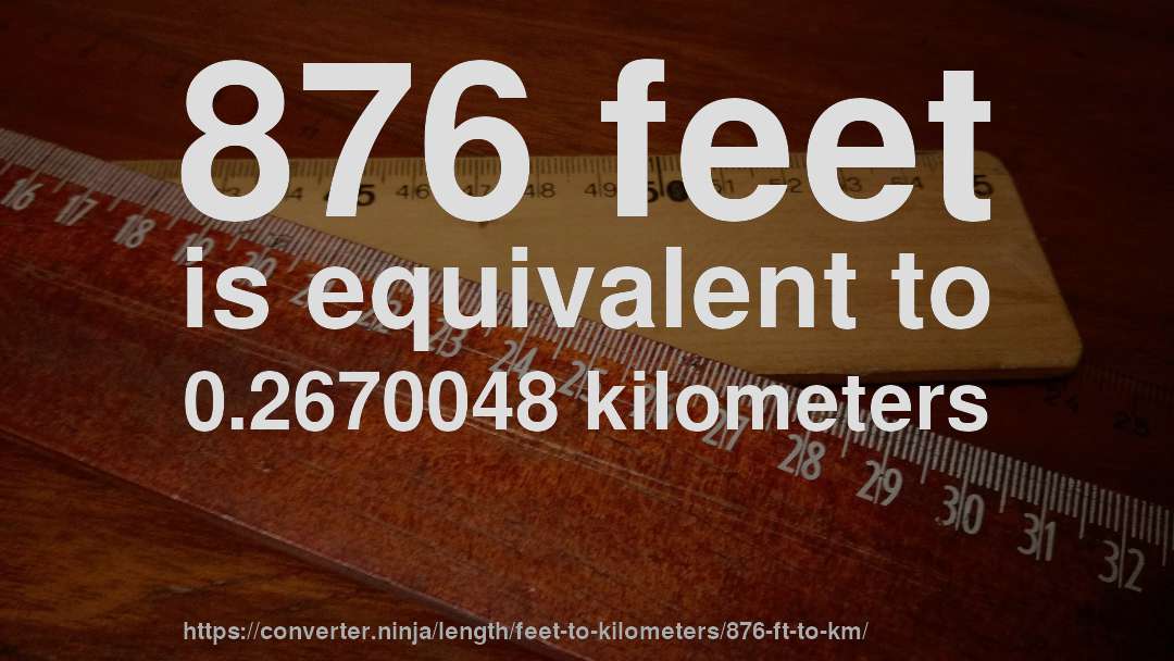 876 feet is equivalent to 0.2670048 kilometers