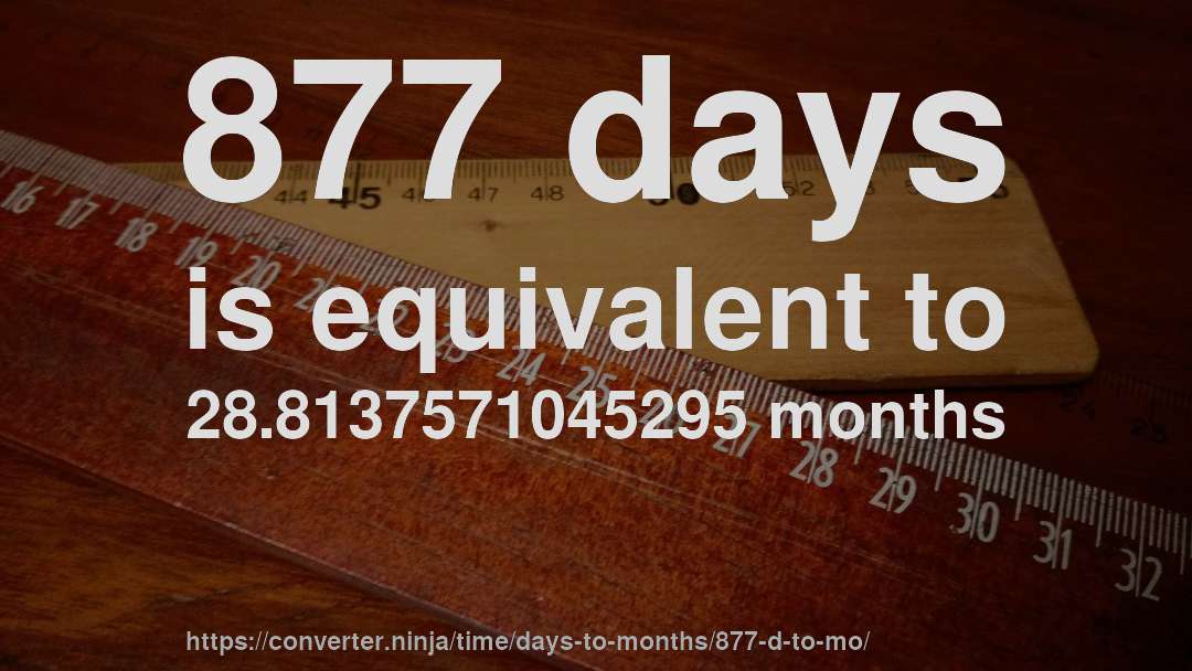 877 days is equivalent to 28.8137571045295 months