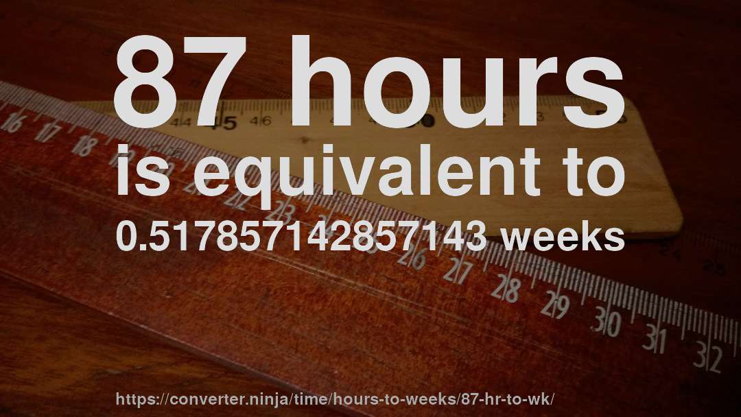 87 hours is equivalent to 0.517857142857143 weeks