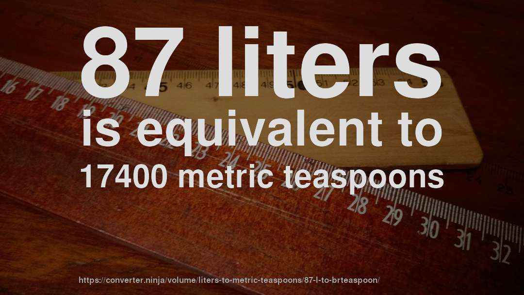 87 liters is equivalent to 17400 metric teaspoons