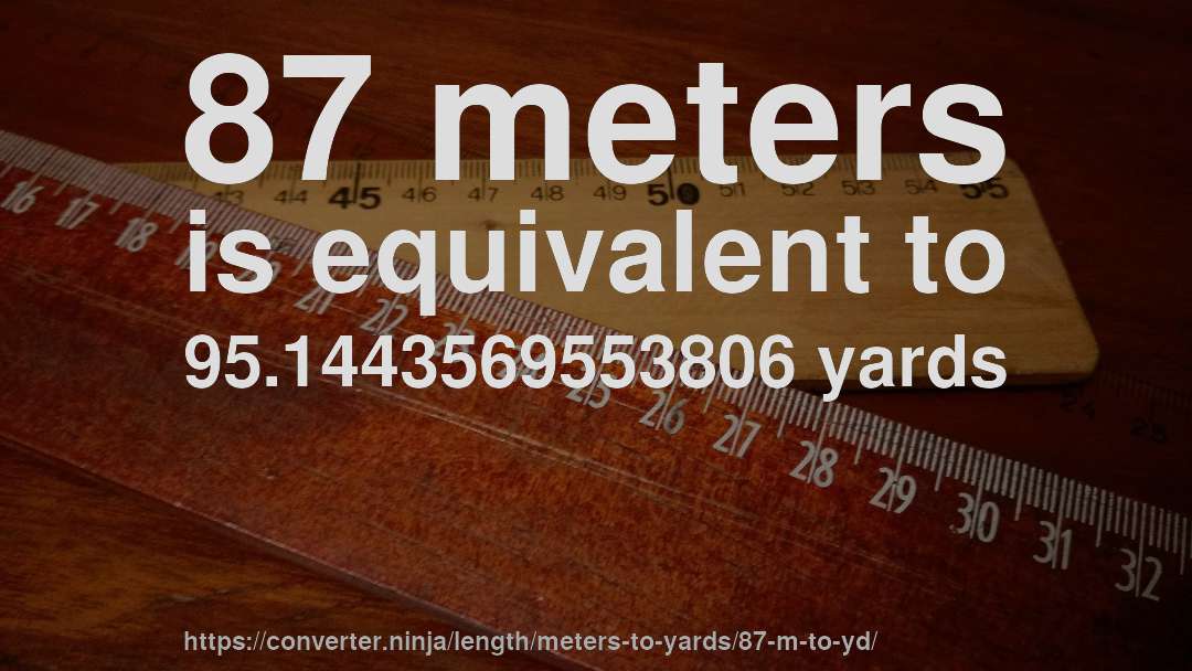 87 meters is equivalent to 95.1443569553806 yards
