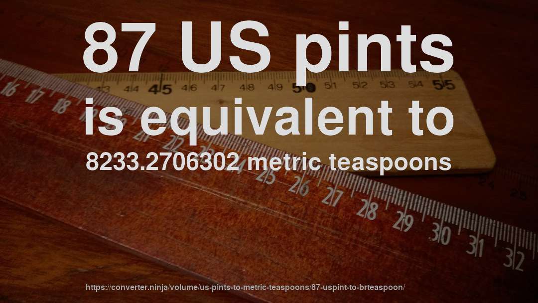 87 US pints is equivalent to 8233.2706302 metric teaspoons