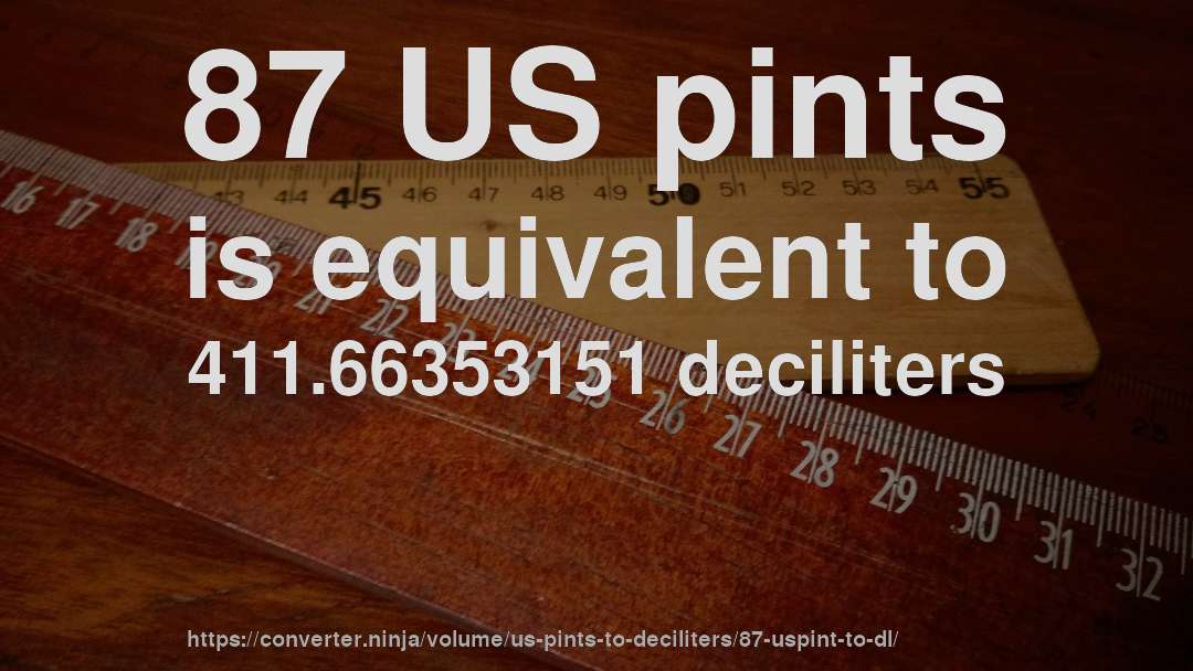 87 US pints is equivalent to 411.66353151 deciliters