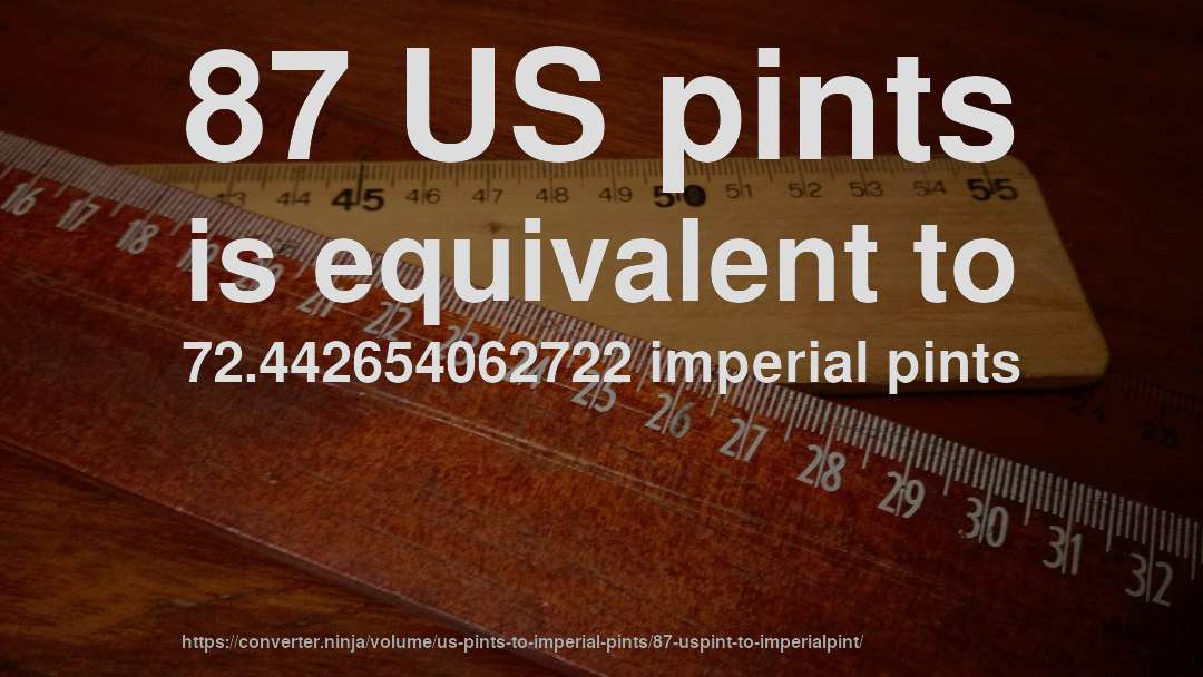 87 US pints is equivalent to 72.442654062722 imperial pints