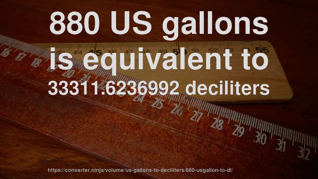 880 US gallons is equivalent to 33311.6236992 deciliters