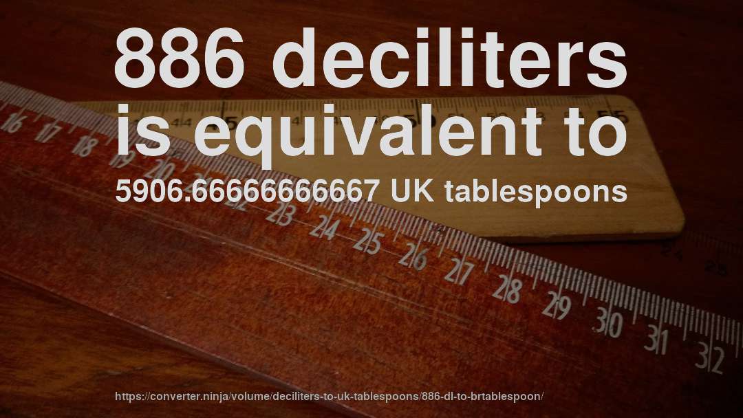 886 deciliters is equivalent to 5906.66666666667 UK tablespoons