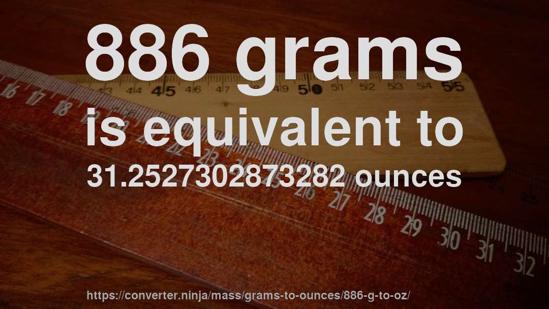 886 grams is equivalent to 31.2527302873282 ounces