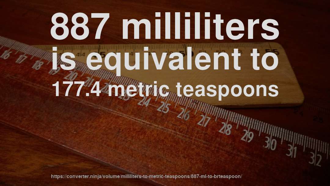 887 milliliters is equivalent to 177.4 metric teaspoons