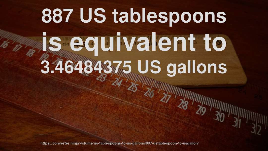 887 US tablespoons is equivalent to 3.46484375 US gallons