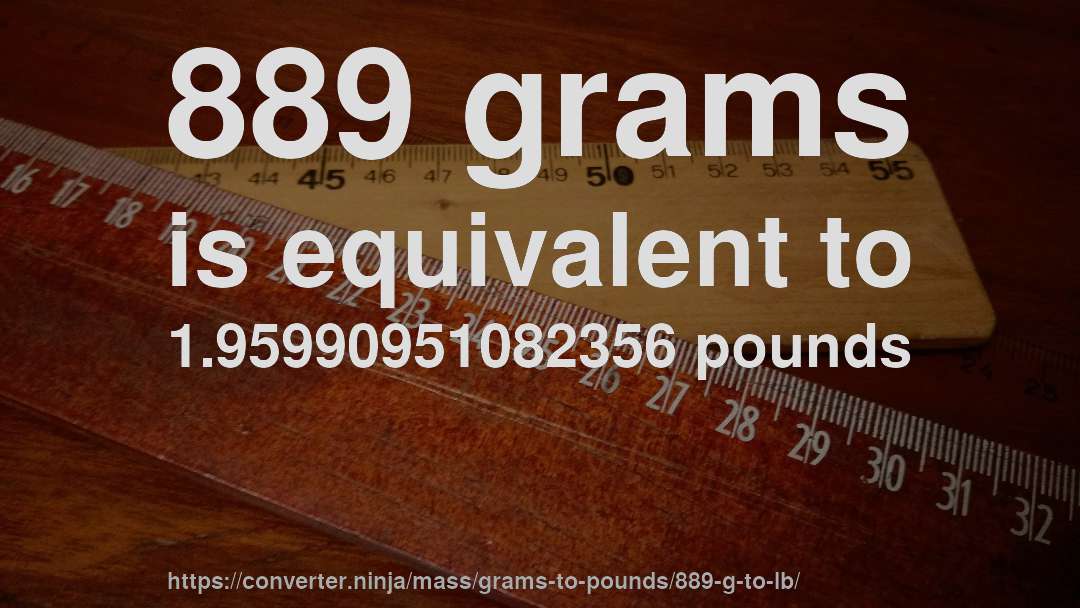 889 grams is equivalent to 1.95990951082356 pounds