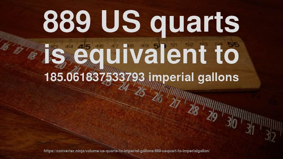 889 US quarts is equivalent to 185.061837533793 imperial gallons