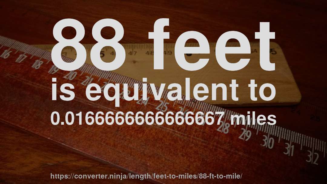 88 feet is equivalent to 0.0166666666666667 miles
