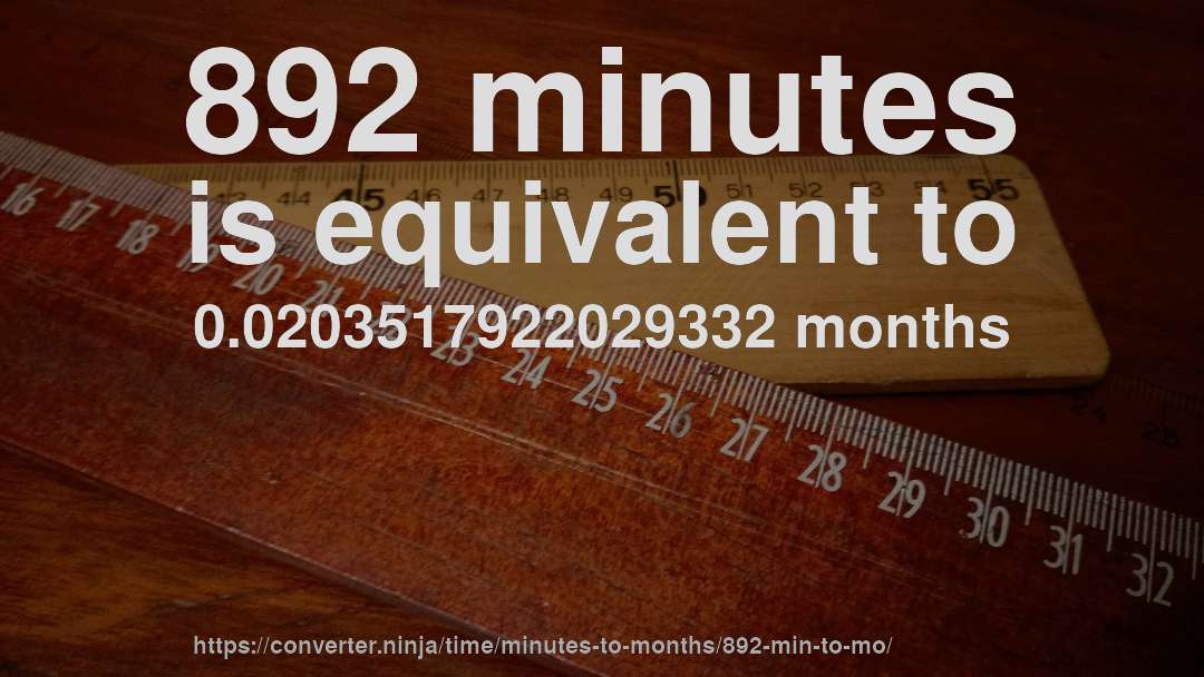 892 minutes is equivalent to 0.0203517922029332 months