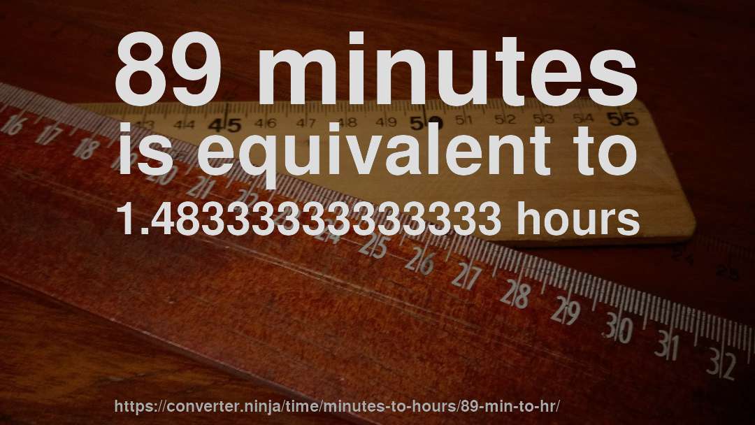 89 minutes is equivalent to 1.48333333333333 hours