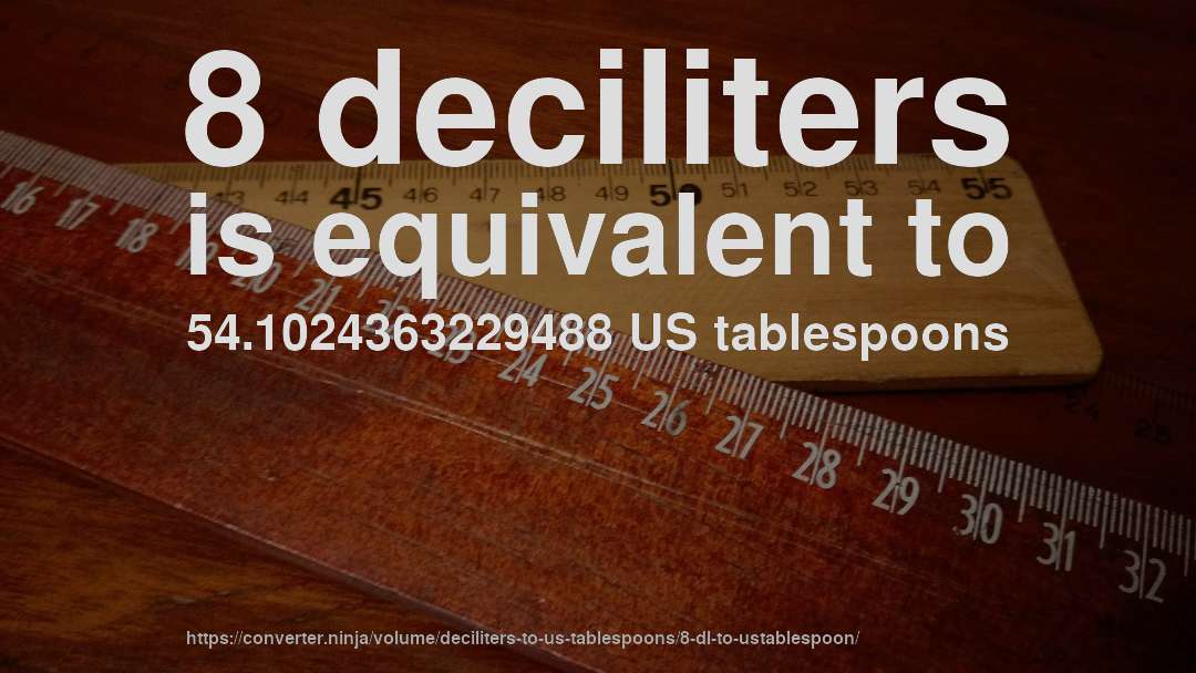 8 deciliters is equivalent to 54.1024363229488 US tablespoons