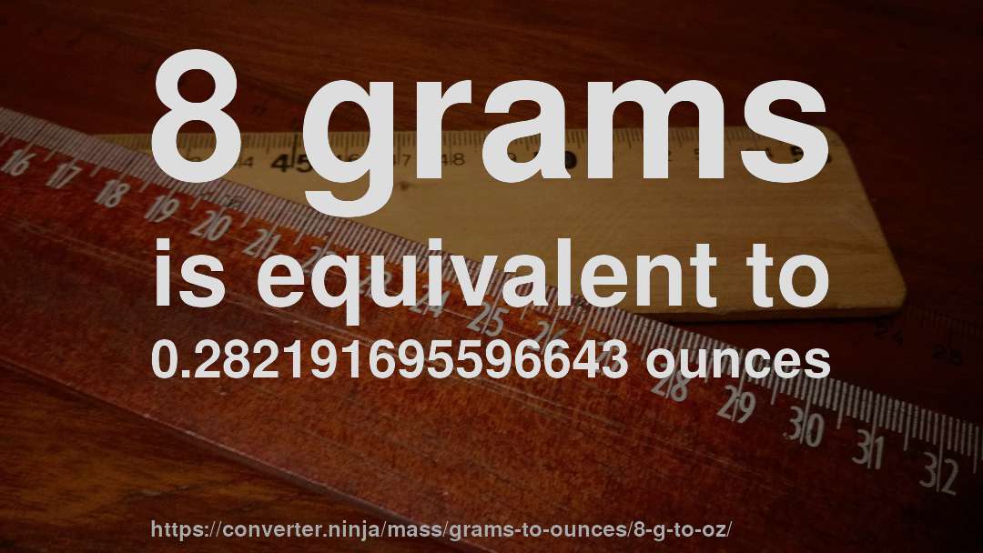 8 grams is equivalent to 0.282191695596643 ounces