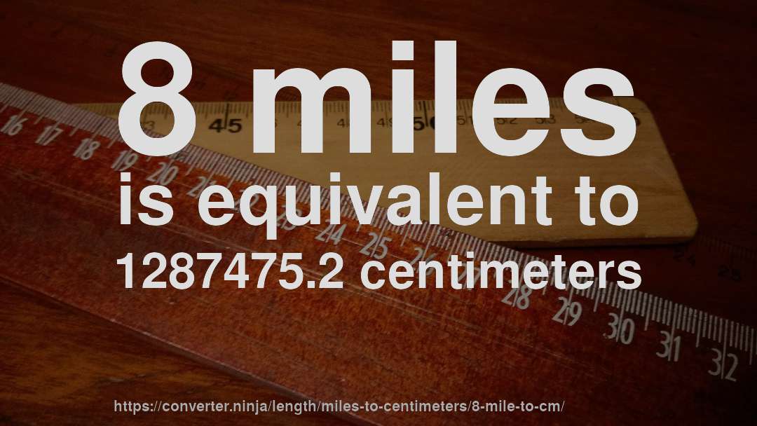 8 miles is equivalent to 1287475.2 centimeters