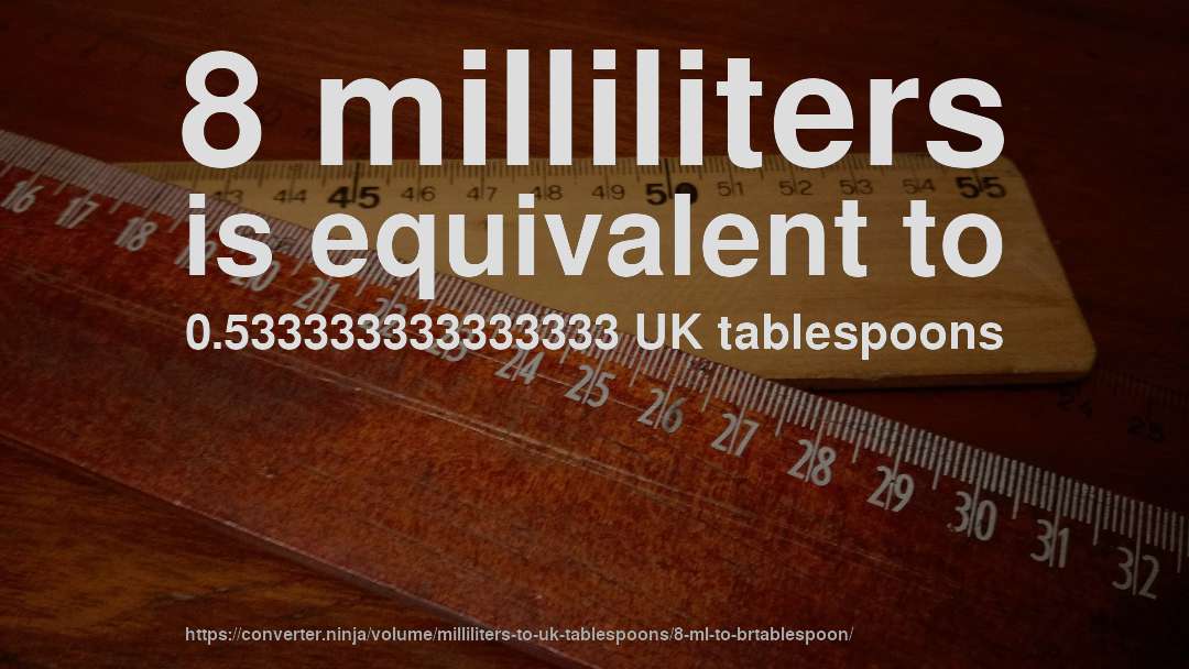8 milliliters is equivalent to 0.533333333333333 UK tablespoons