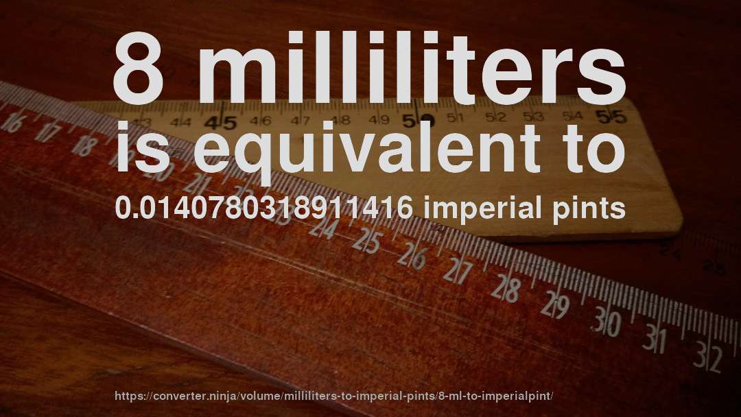 8 milliliters is equivalent to 0.0140780318911416 imperial pints