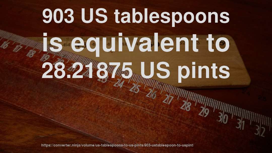 903 US tablespoons is equivalent to 28.21875 US pints