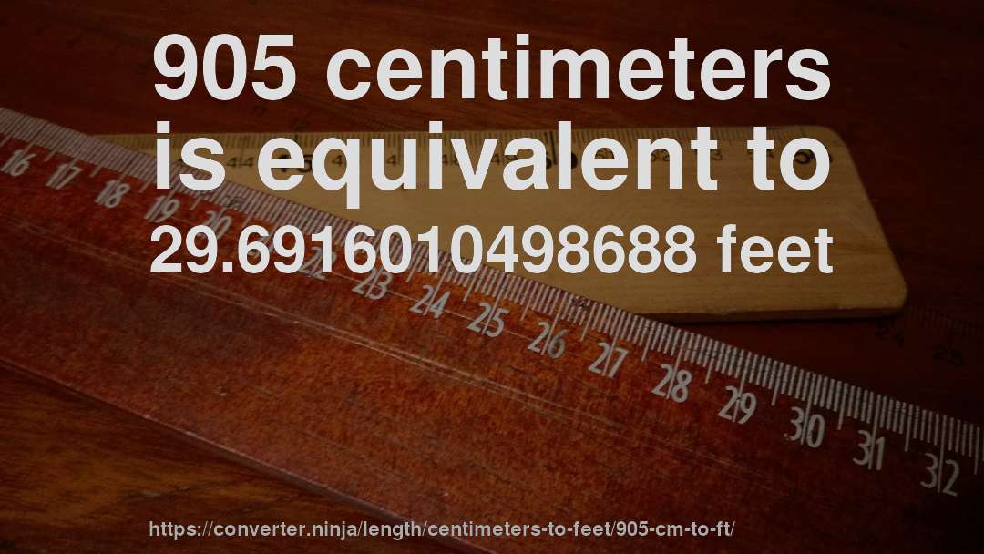 905 centimeters is equivalent to 29.6916010498688 feet