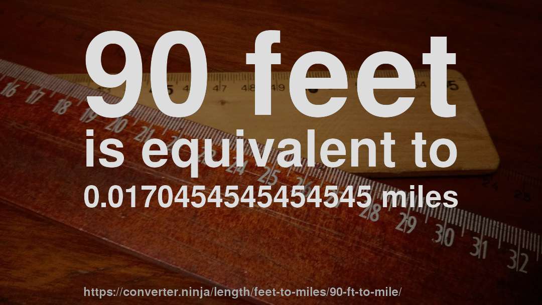 90 feet is equivalent to 0.0170454545454545 miles