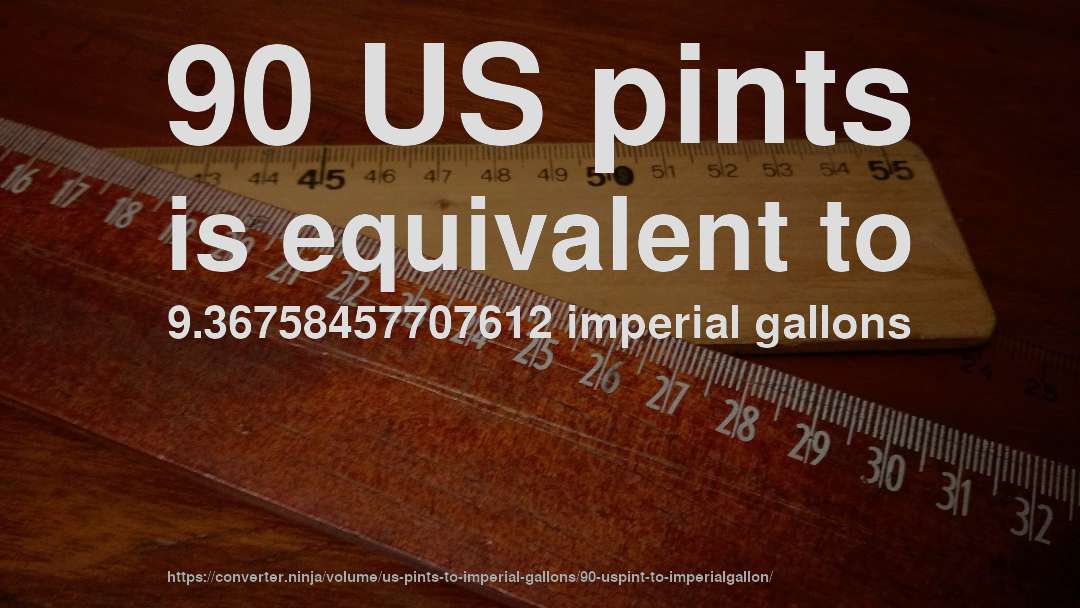 90 US pints is equivalent to 9.36758457707612 imperial gallons