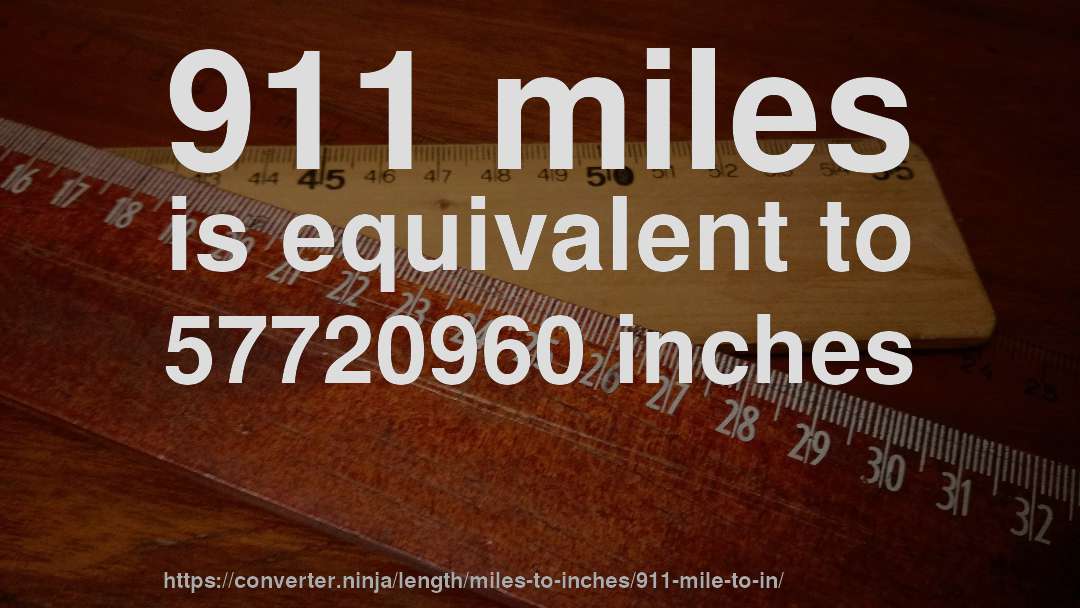 911 miles is equivalent to 57720960 inches
