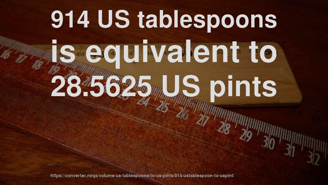 914 US tablespoons is equivalent to 28.5625 US pints