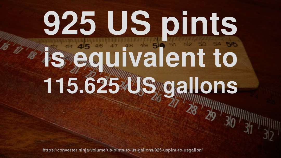 925 US pints is equivalent to 115.625 US gallons