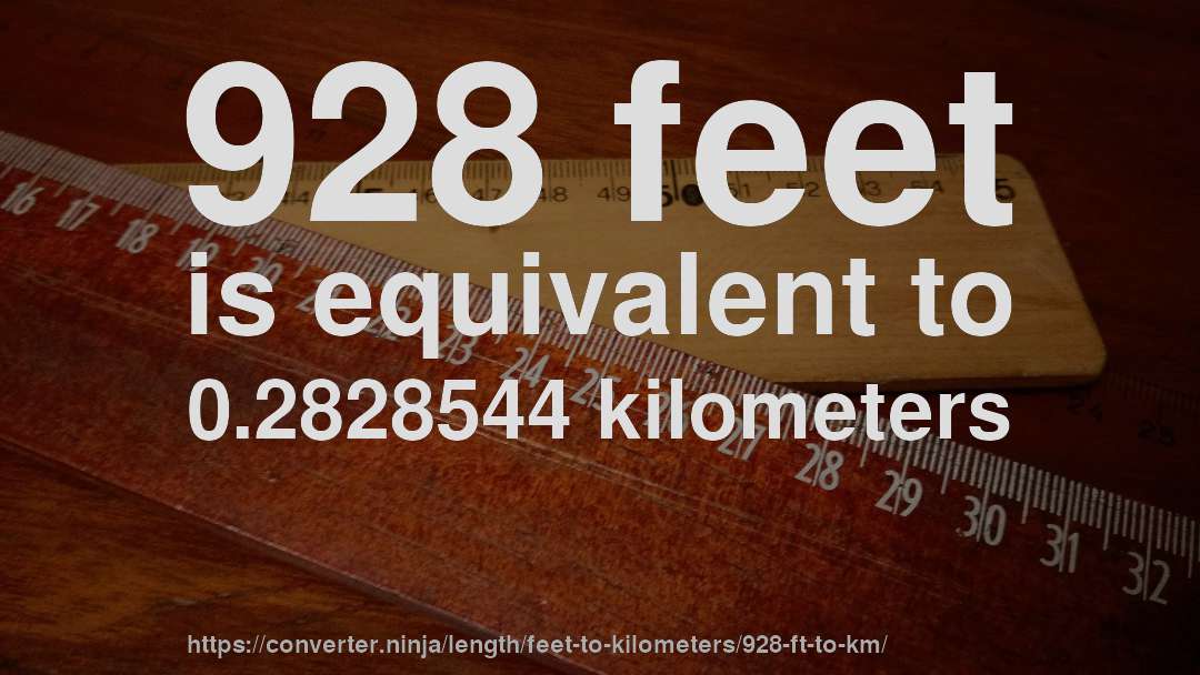 928 feet is equivalent to 0.2828544 kilometers