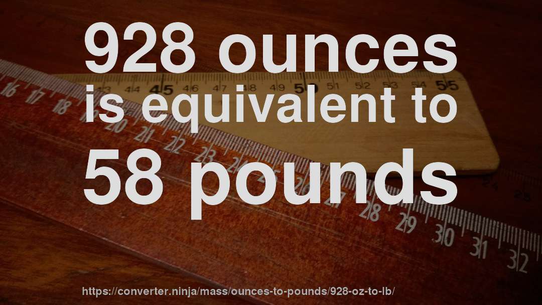 928 ounces is equivalent to 58 pounds