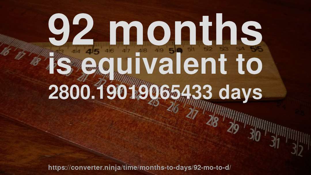 92 months is equivalent to 2800.19019065433 days