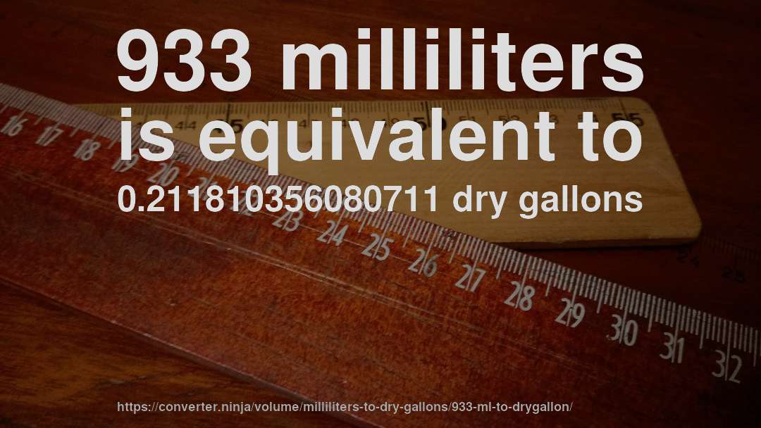 933 milliliters is equivalent to 0.211810356080711 dry gallons