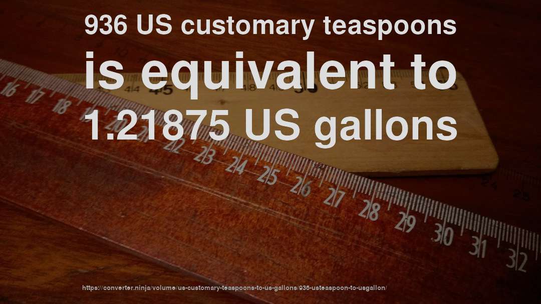 936 US customary teaspoons is equivalent to 1.21875 US gallons