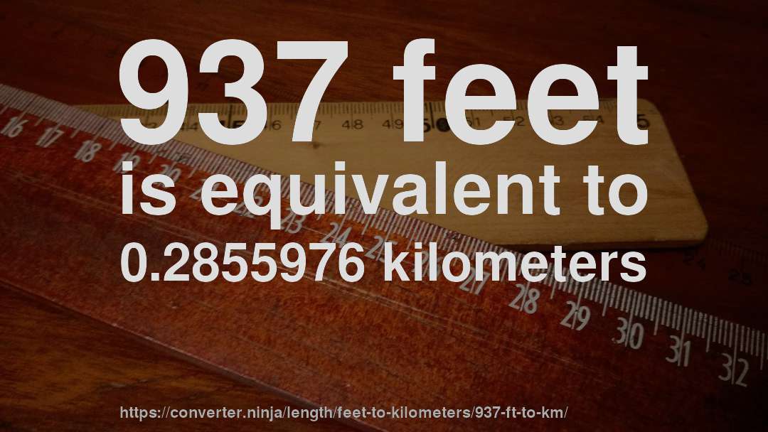 937 feet is equivalent to 0.2855976 kilometers